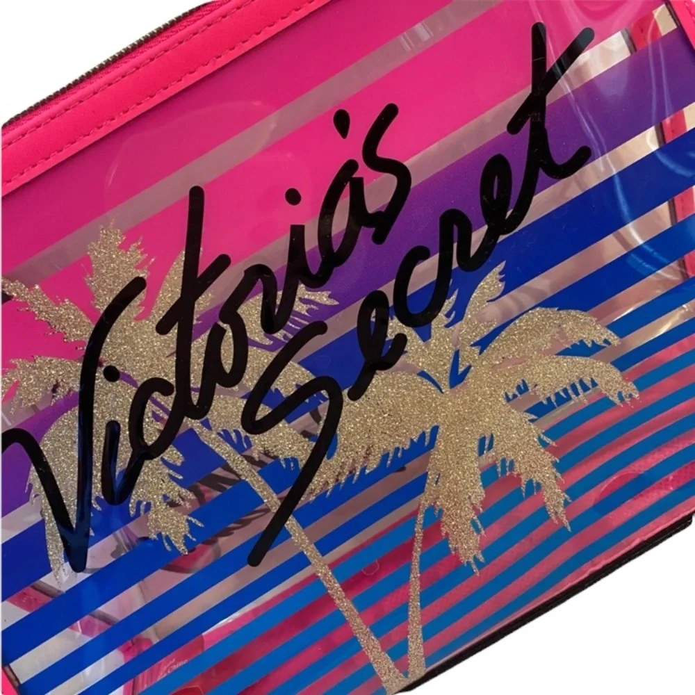 Victoria’s Secret Wristlet Zipper Bag Clear View Special Limited Palm Tree Pink